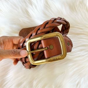 Lauren Ralph Lauren Brown Braided Belt with Gold Buckle